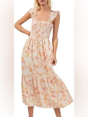 Nwot French Connection Cream Maxi Dress with Pink & Yellow Floral Pattern